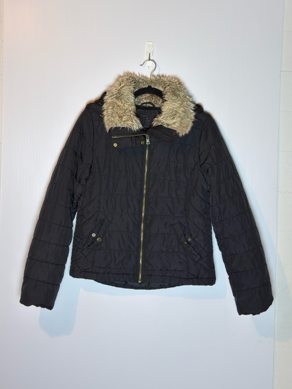 Aeropostale Womens Y2K Faux Fur Hood Puffer Jacket Medium Black Bella Twilight